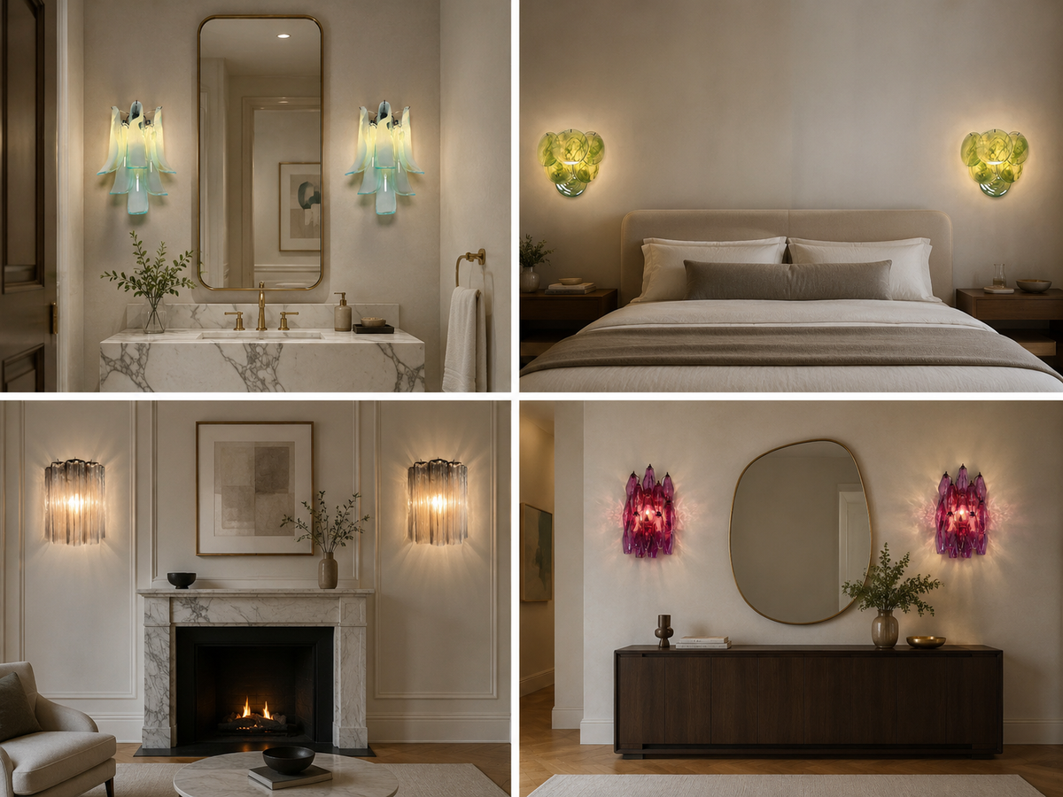 Murano-Style Wall Sconce Height and Placement : Bathroom, Hallway, Bedroom, and Pairs lighting example