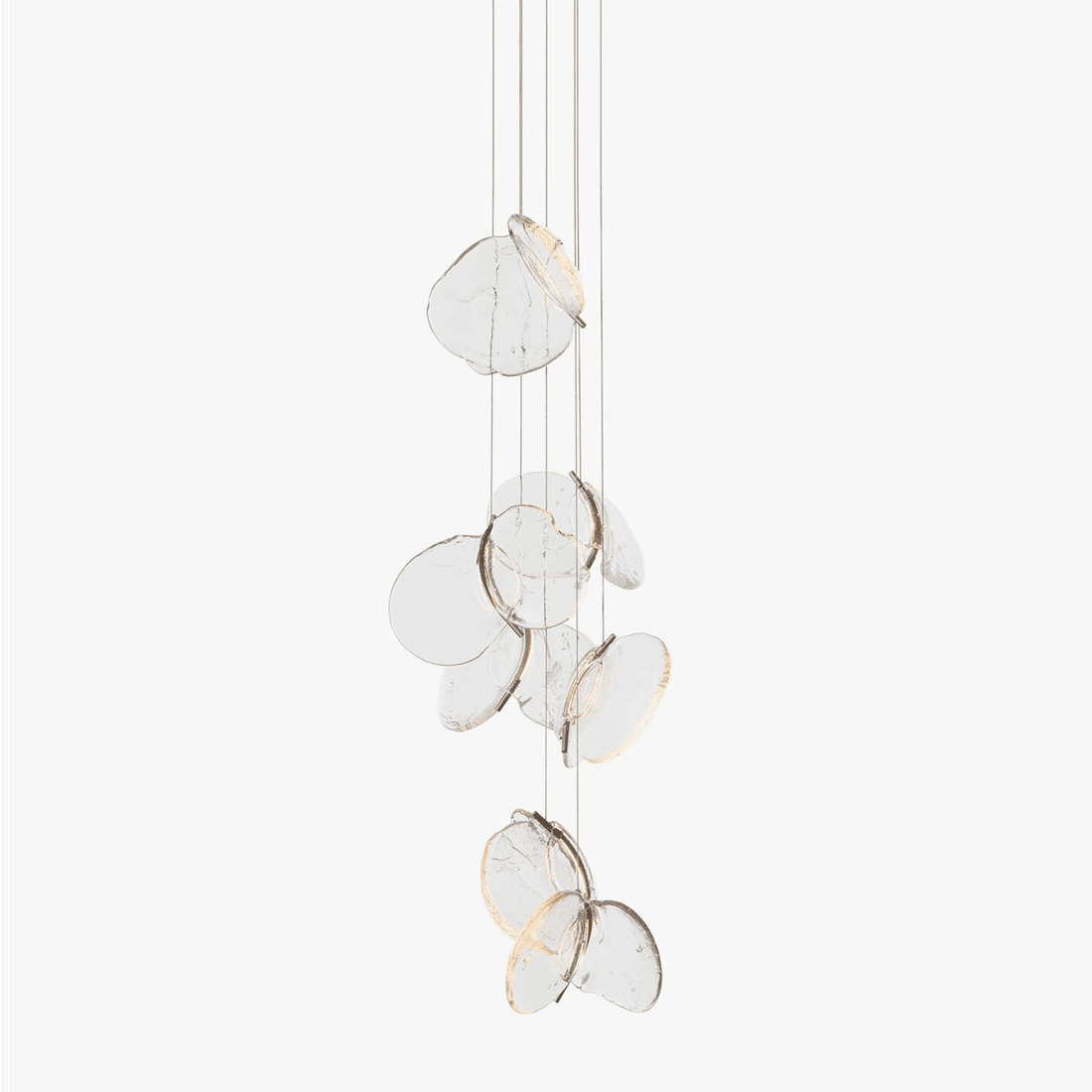 Luminous Glass Petals Pendant Lamp — clear rounded petal forms arranged along a slender suspension