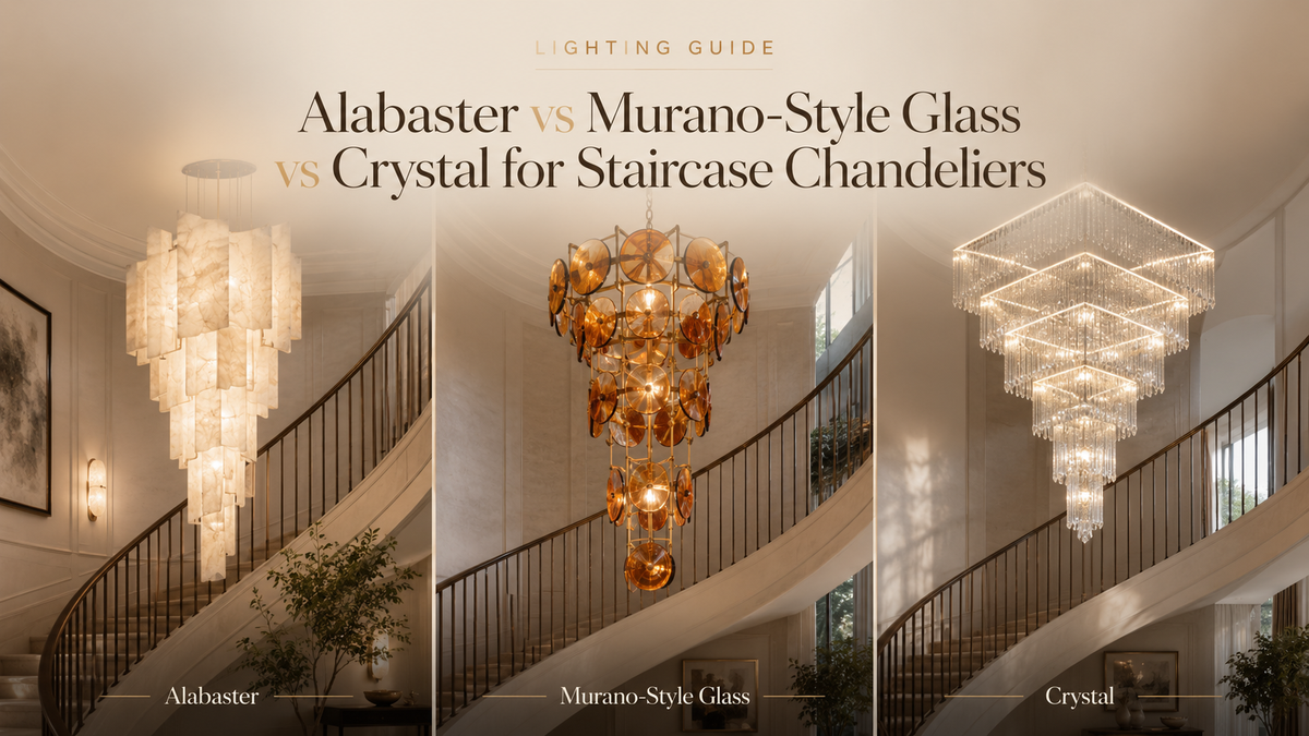 Alabaster vs Murano-Style Glass vs Crystal for Staircase Chandeliers