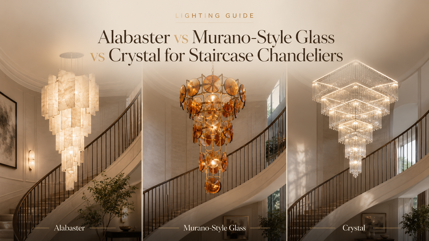 Alabaster vs Murano-Style Glass vs Crystal for Staircase Chandeliers