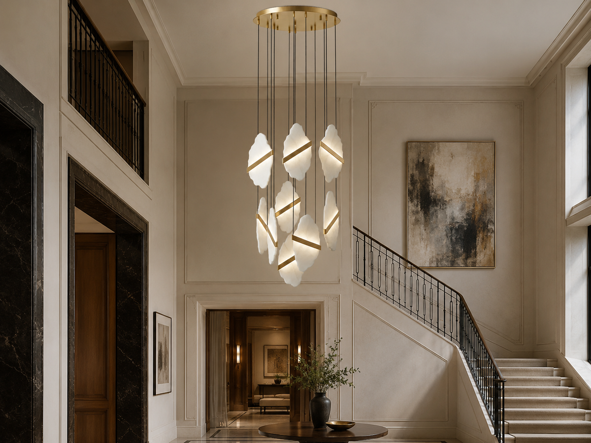 Alabaster Staircase Chandelier : Cascading Stone Lights for Tall Foyers lighting example