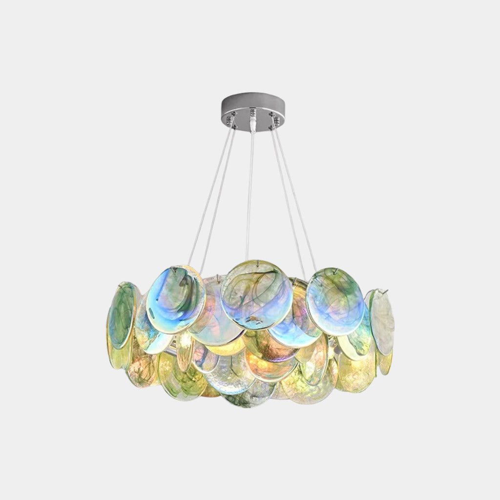 Murano-Style Glass Disc Chandelier, Pink / Green