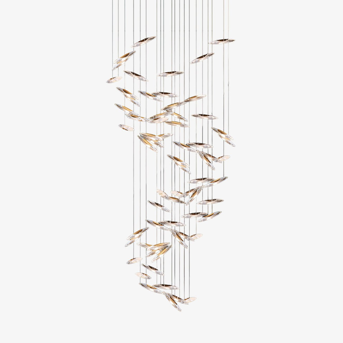 Moonlight Whispers Chandelier — layered slender glass elements suspended at staggered heights