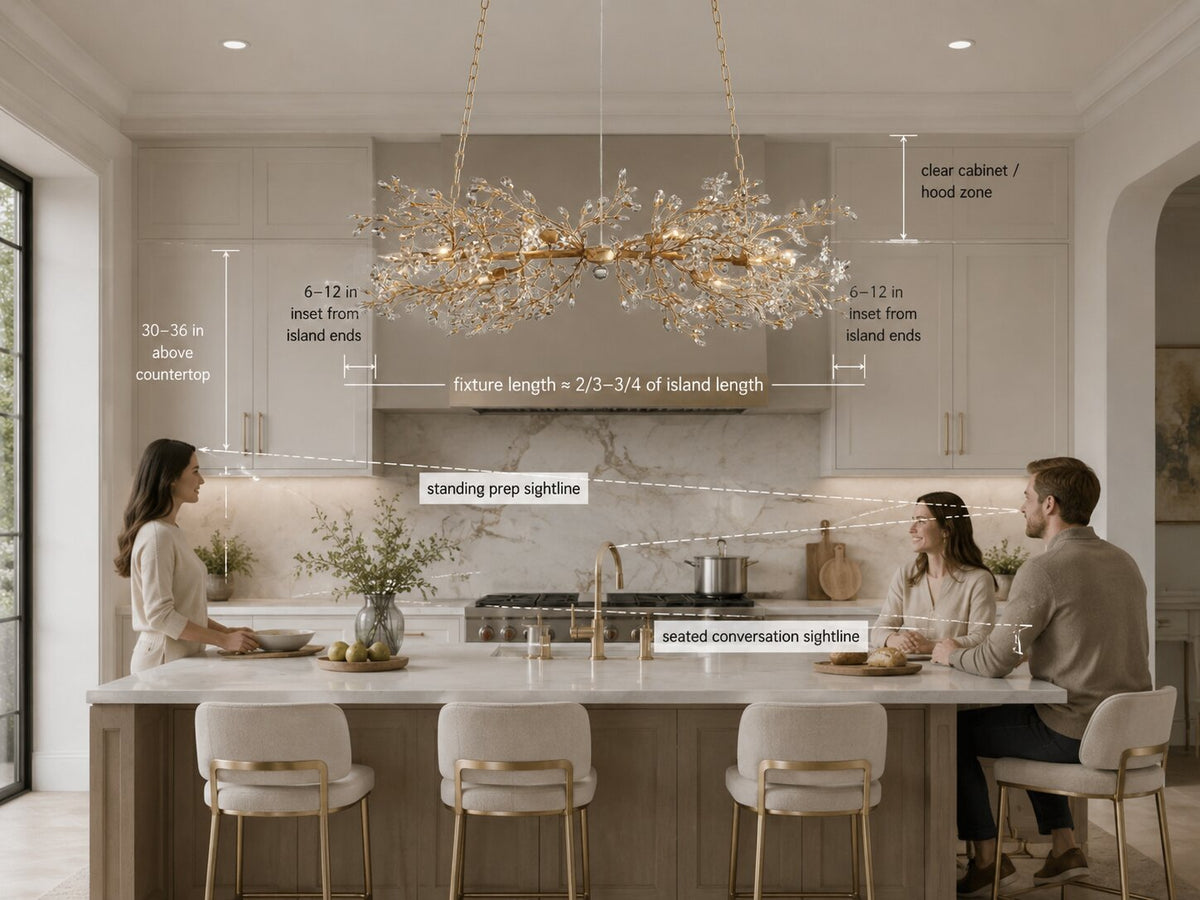 Branch Chandeliers for Kitchen Islands: Length, Height, and Clearance