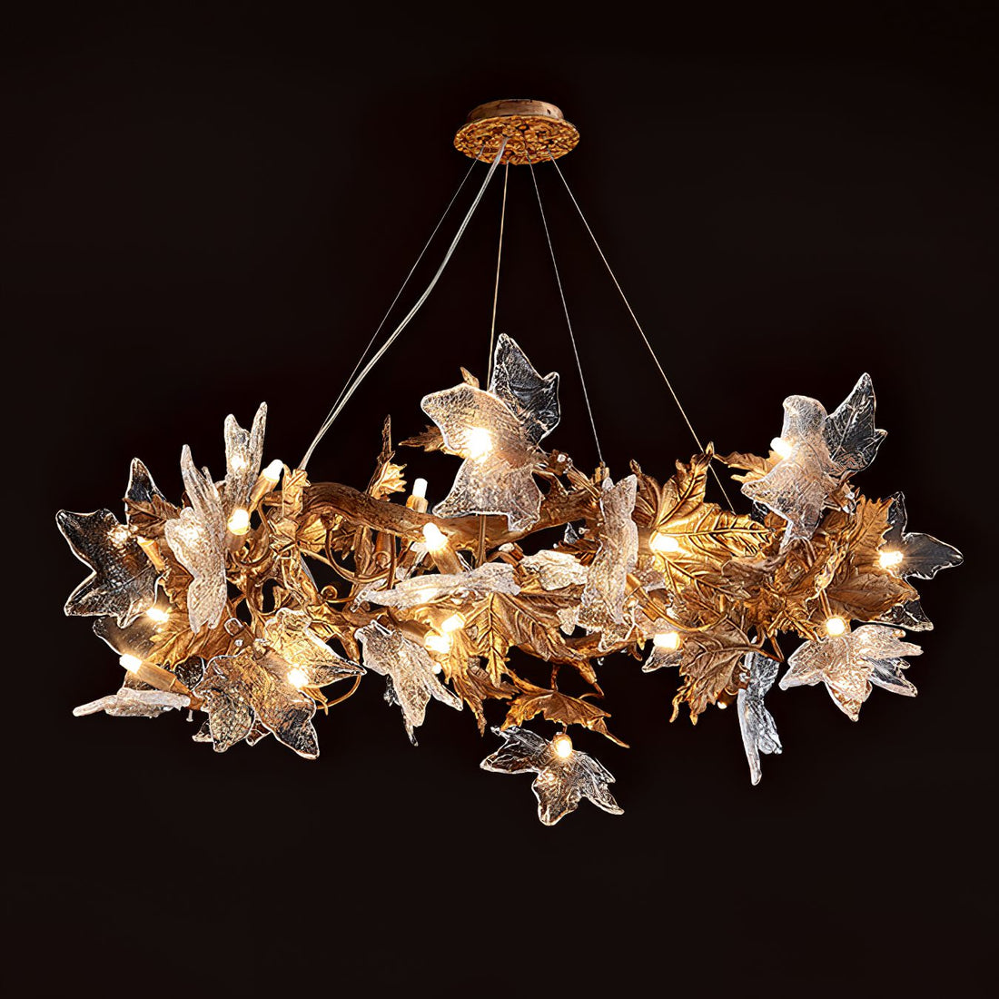 Maple Leaf Brass Branch Chandelier by Bling Lighting Studio