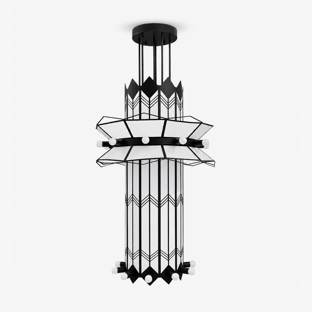 Rayonne black-and-white chandelier with angular repeated geometry