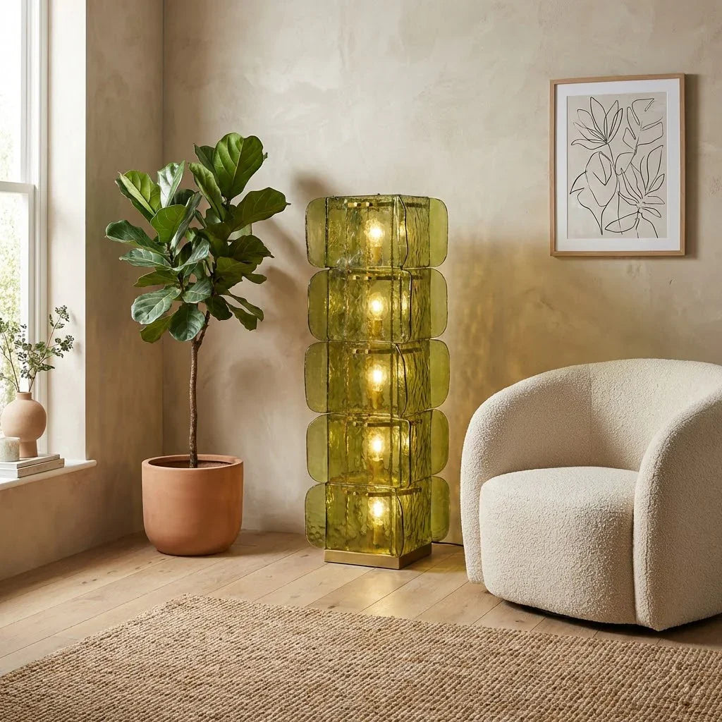 Stacked Glass floor lamp with layered green glass sections