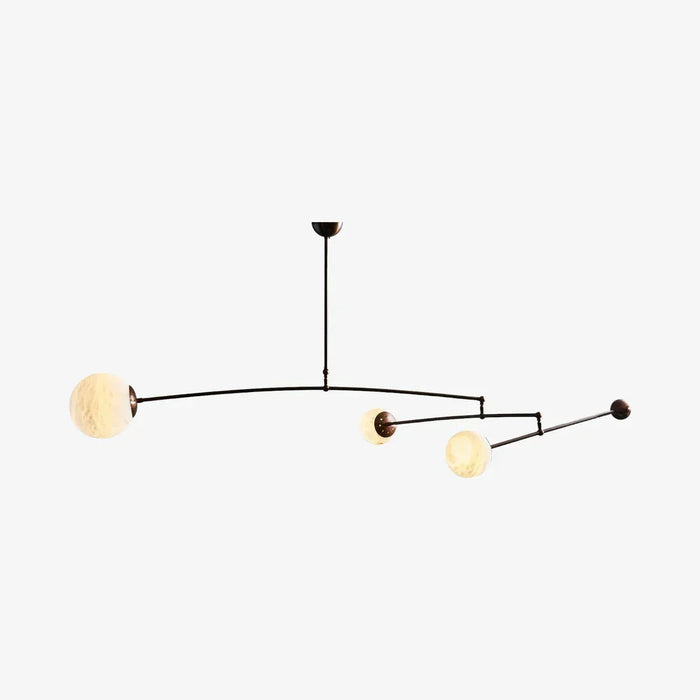 Triple mobile chandelier with asymmetrical arms and stone shades