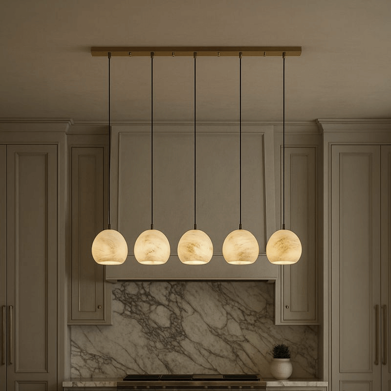 Auris five-light linear fixture with pale stone shades