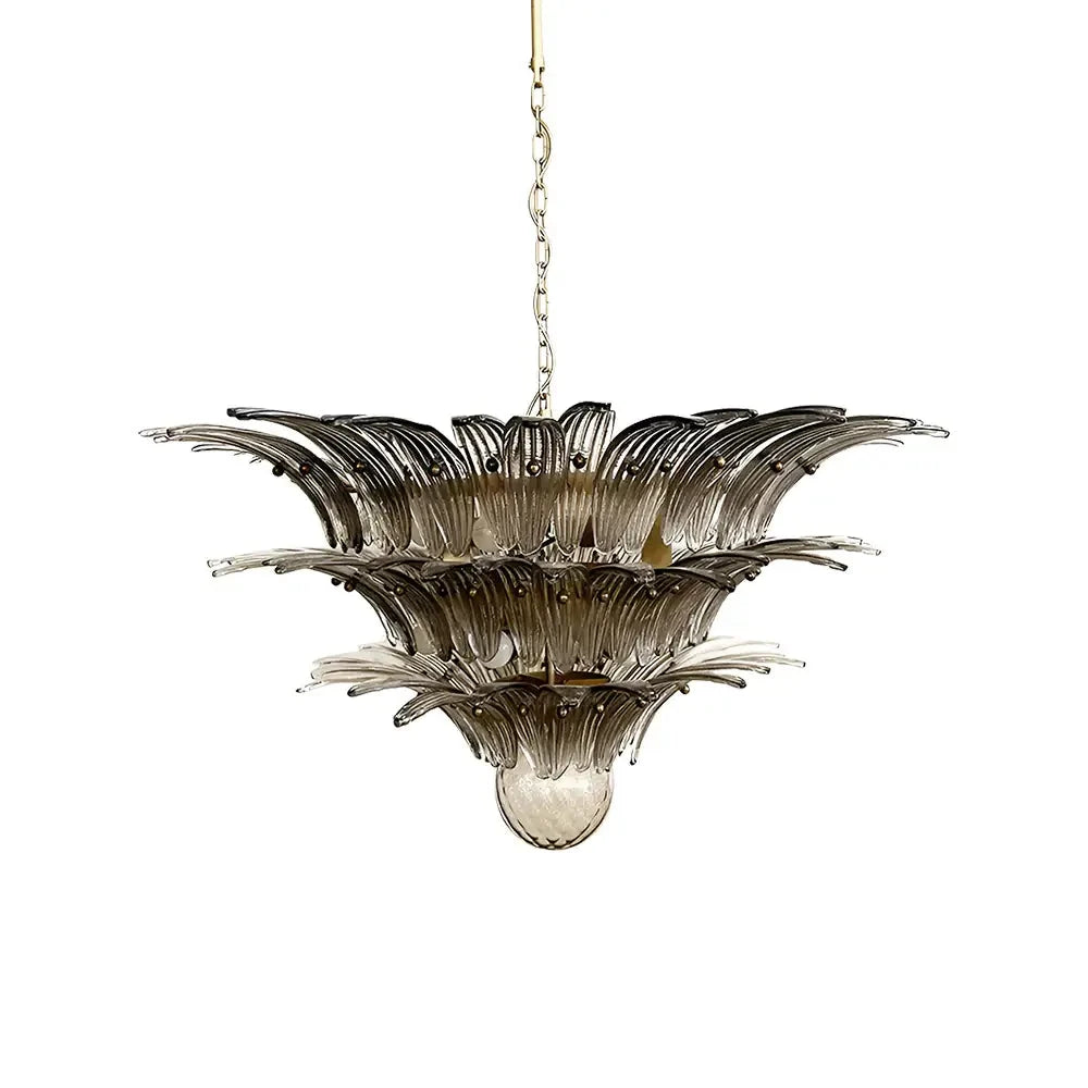 Palmette chandelier with layered smoked fan-shaped glass