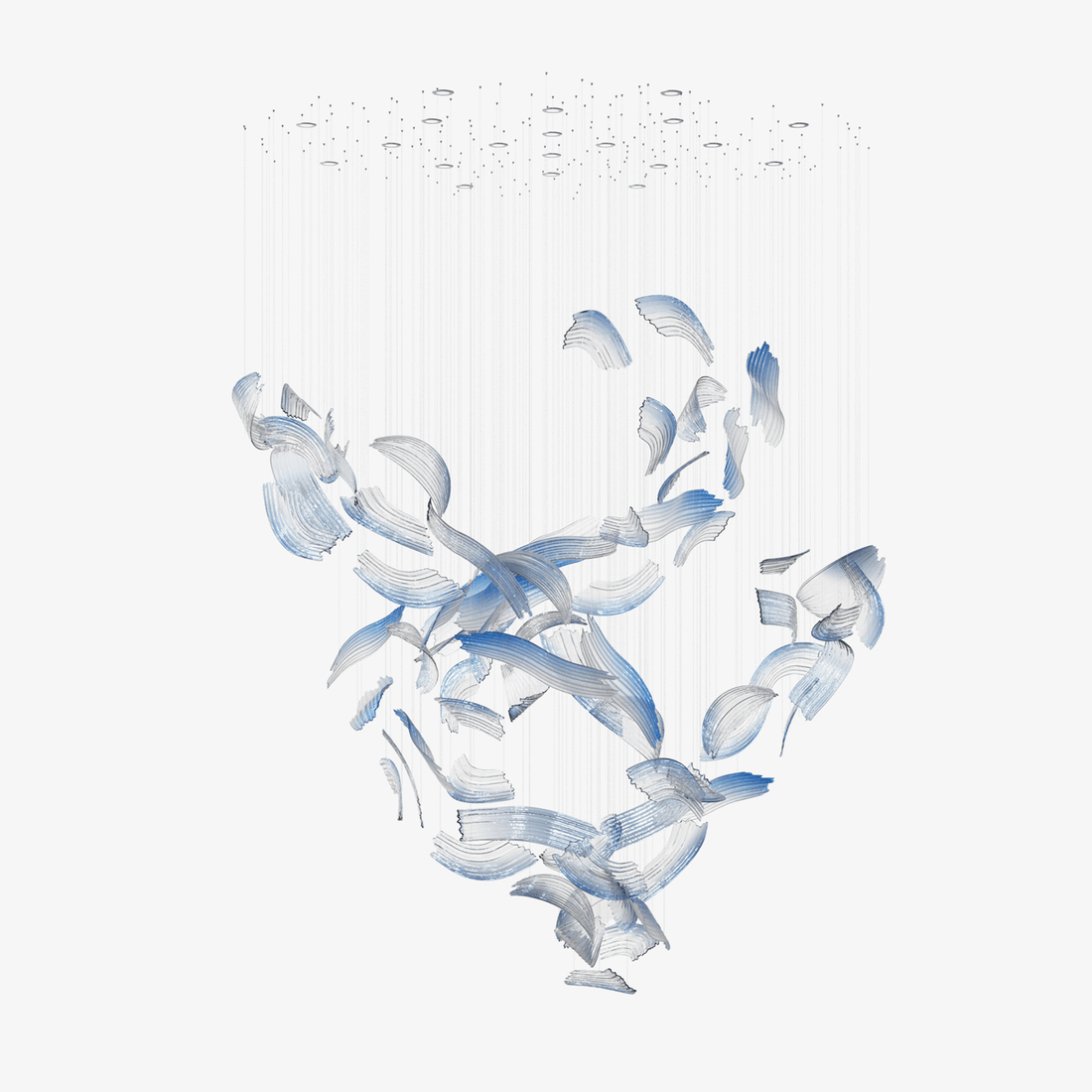 Brush Art Glass Chandelier — blue and clear curved panels in a layered suspended composition