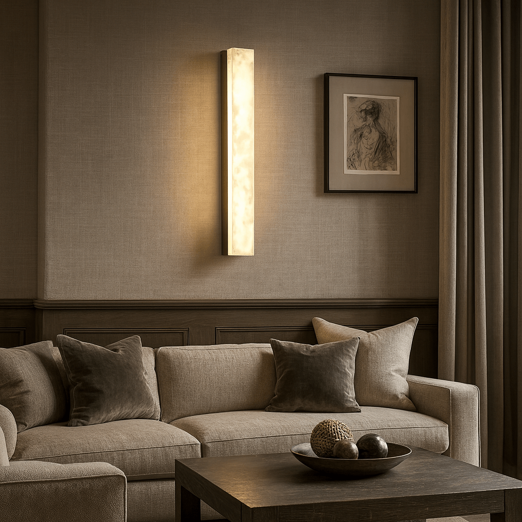 Linden slim pale wall light with dark framing