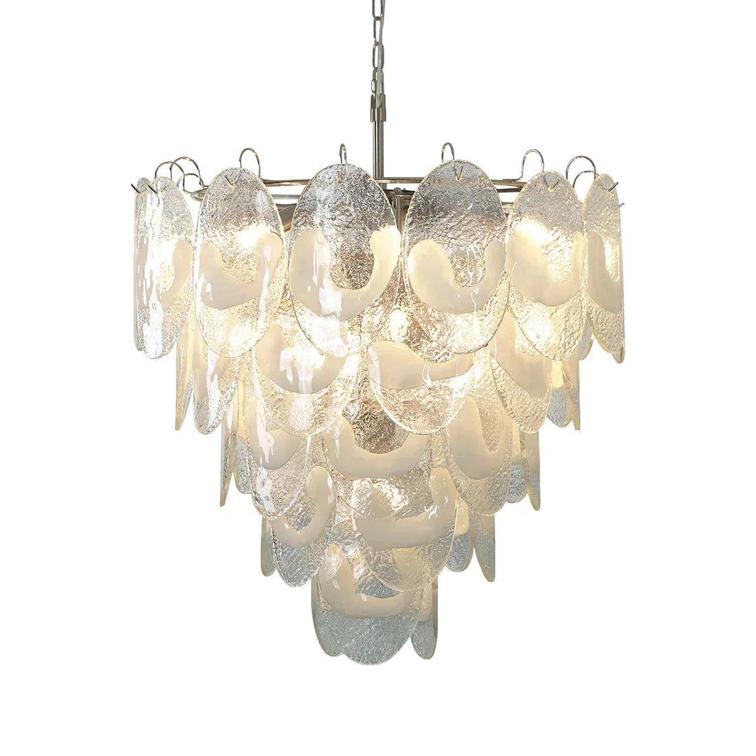 U Shape White chandelier with layered curved glass elements