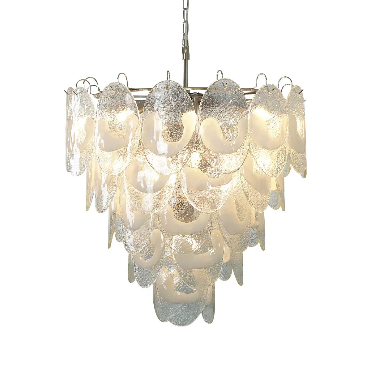 U Shape White chandelier with layered curved glass elements