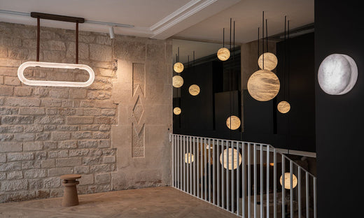 Alabaster chandeliers by Bling Lighting Studio
