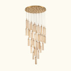 Chandelier with wooden finish on a white background