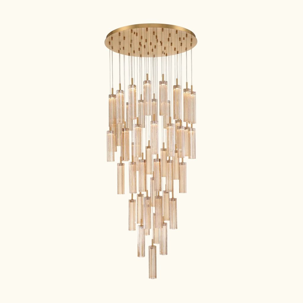 Chandelier with gold finish on a white background