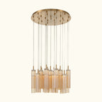 Chandelier with gold and beige accents on a white background