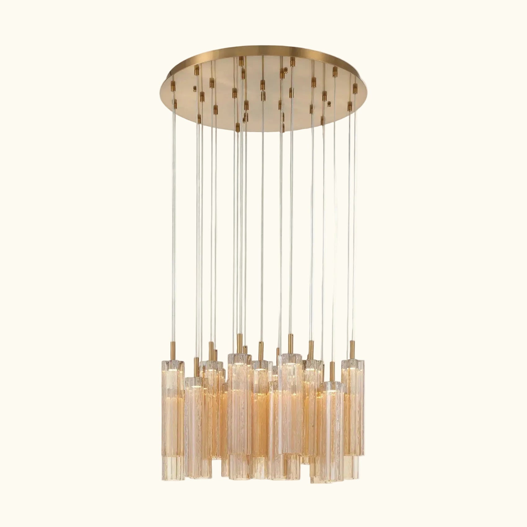 Chandelier with gold and beige accents on a white background