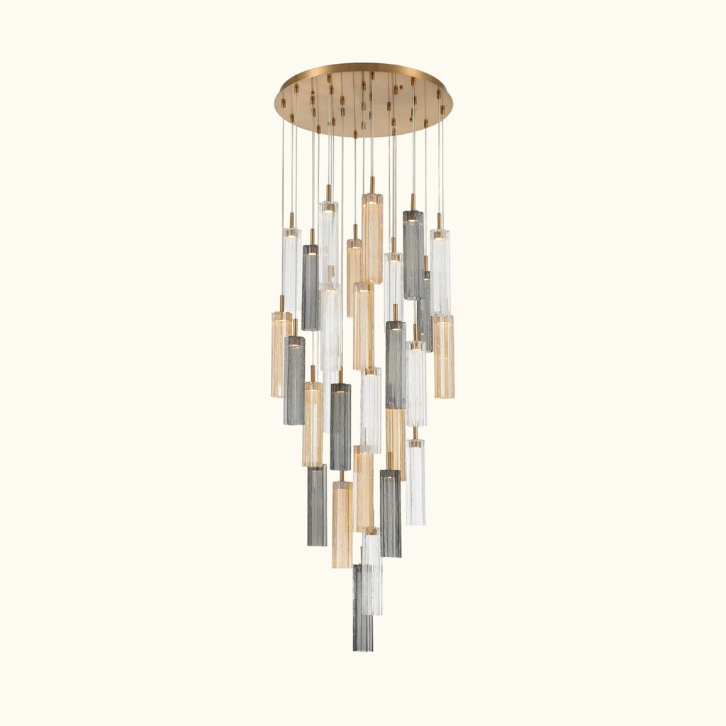 Modern chandelier with cylindrical lights on a white background