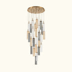 Modern chandelier with cylindrical lights on a white background