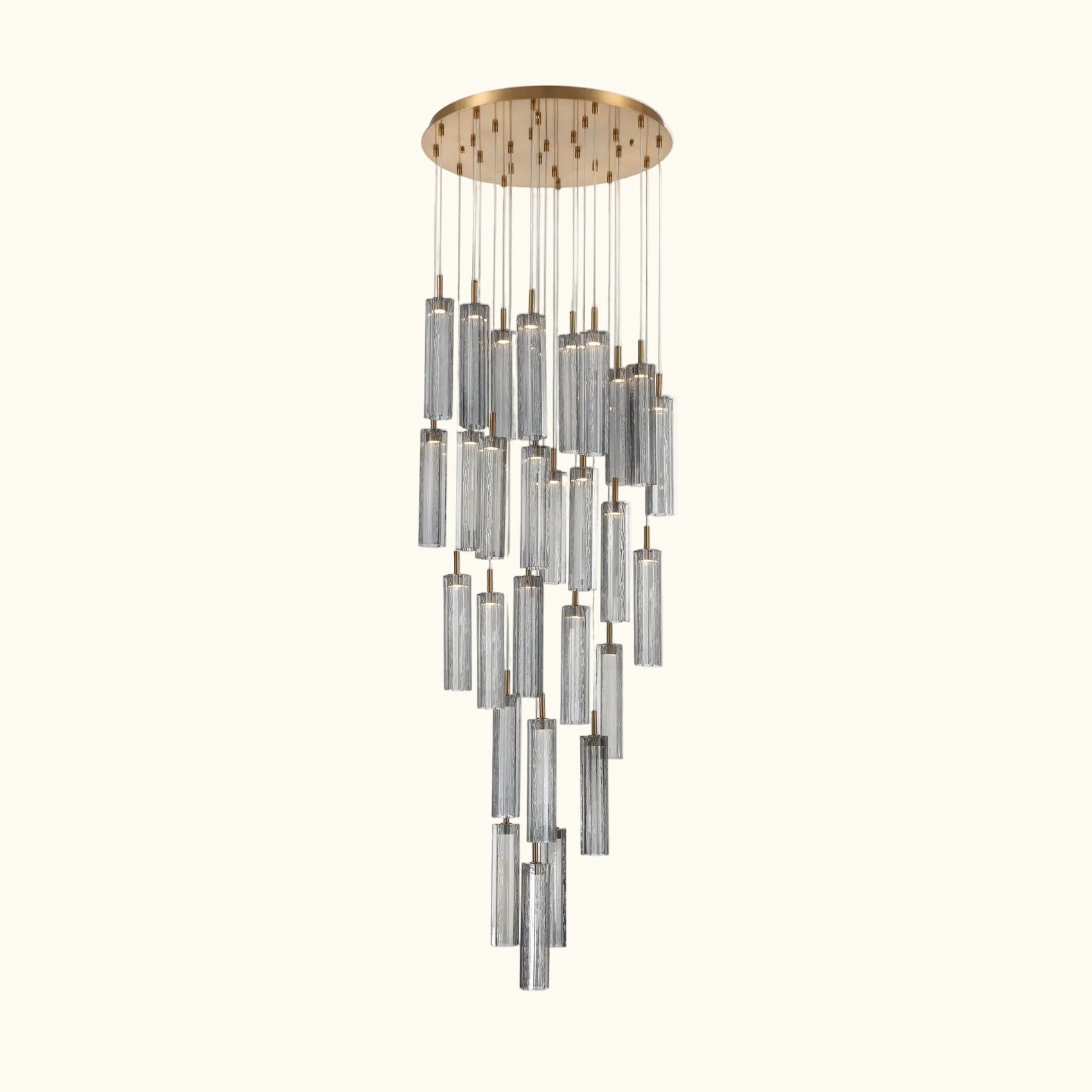 Chandelier with cylindrical glass shades on a white background