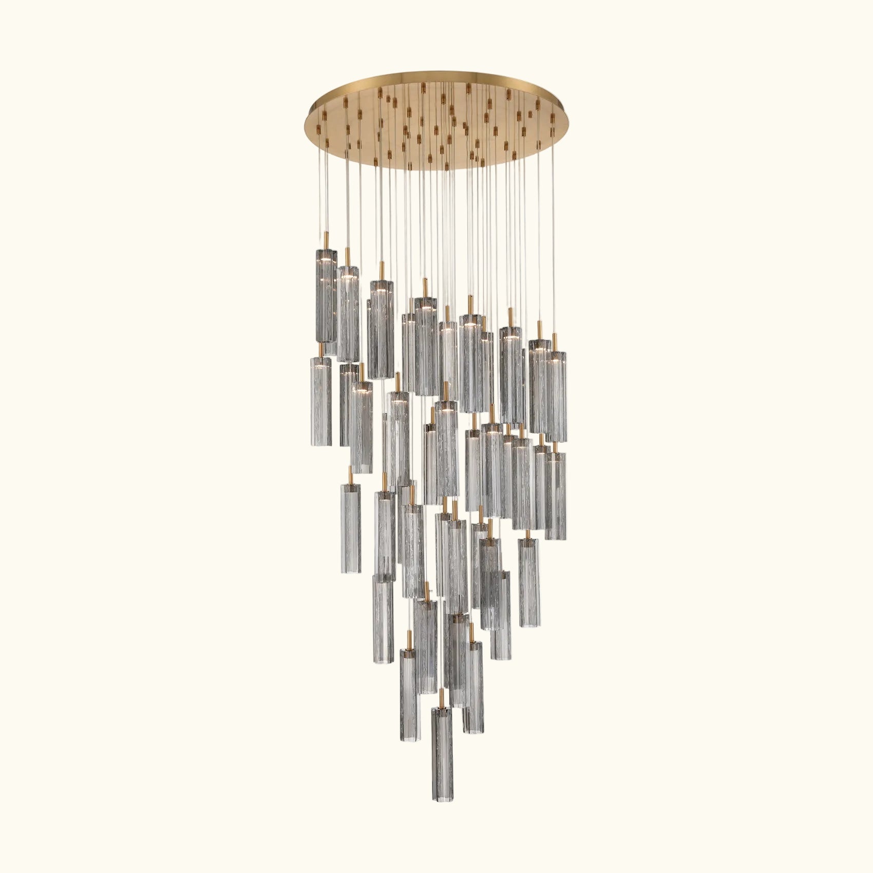 Chandelier with cylindrical glass shades on a white background