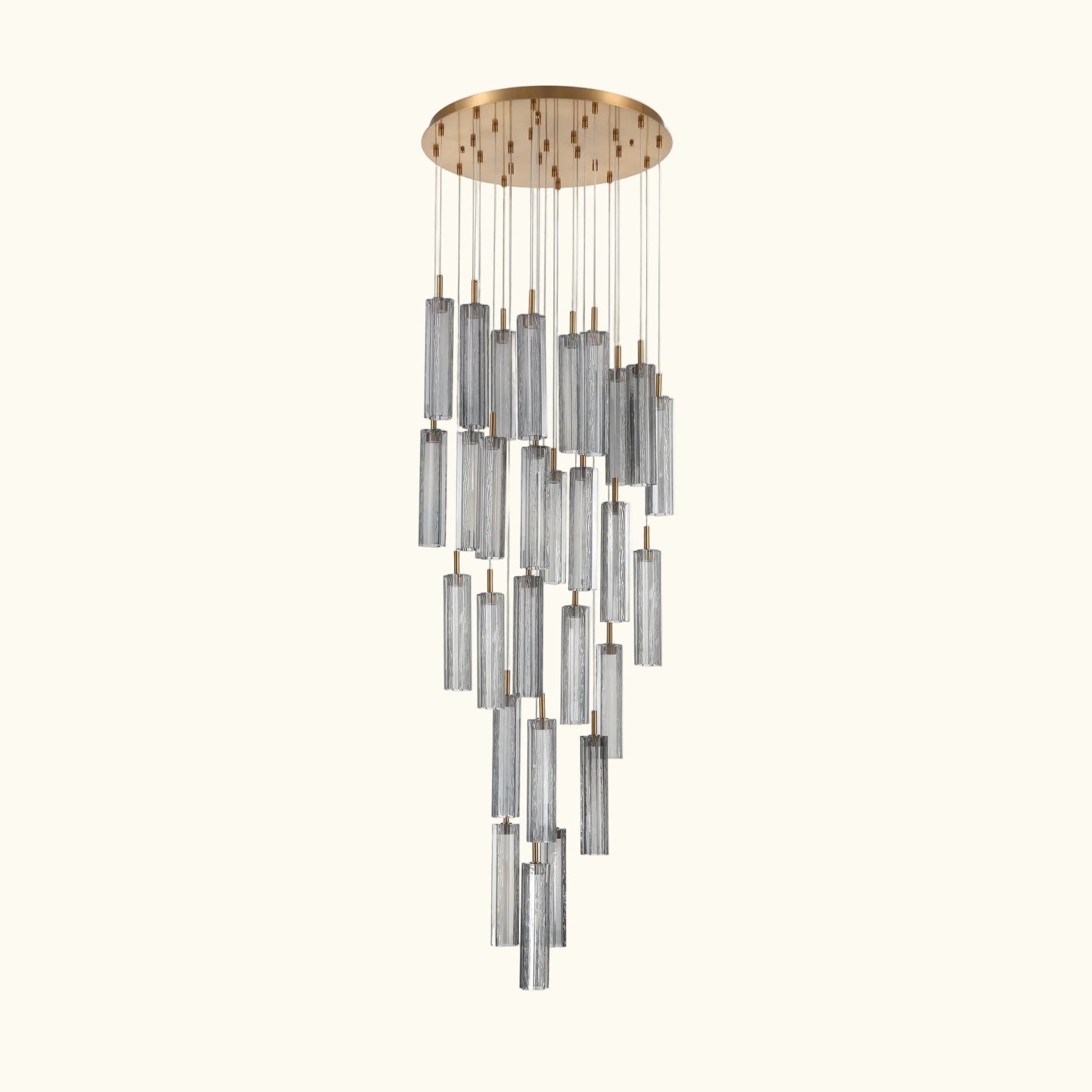 Chandelier with cylindrical glass shades on a white background