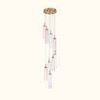 Modern chandelier with glass shades on a white background