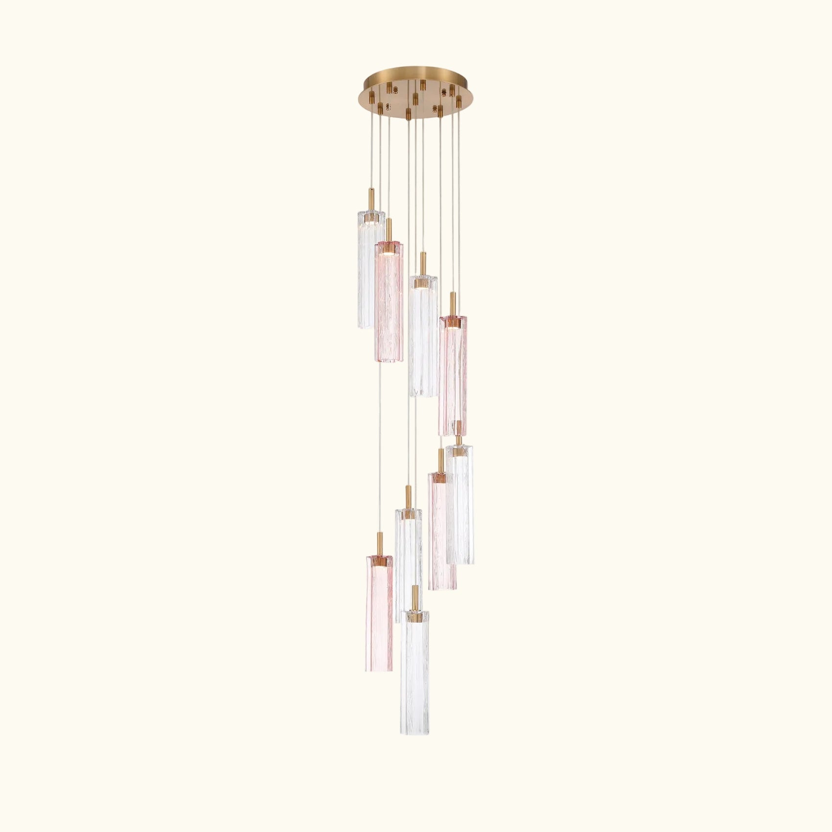 Modern chandelier with glass shades on a white background