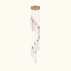 Chandelier with glass cylindrical shades on a white background