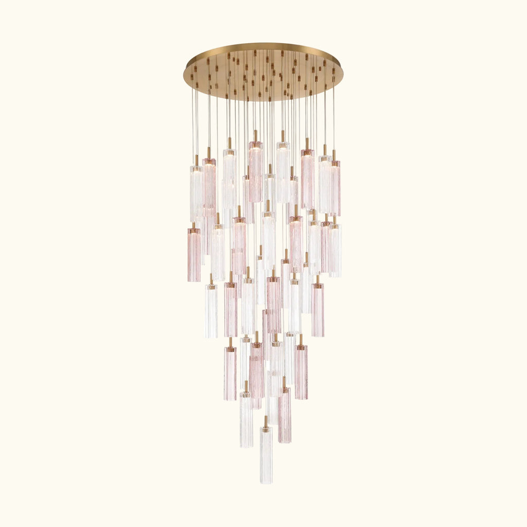 Chandelier with gold and clear glass elements on a white background