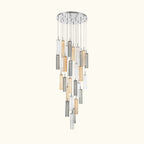 Modern chandelier with glass shades on a white background