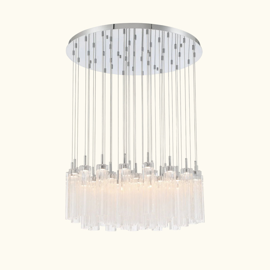 Chandelier with multiple glass shades on a white background