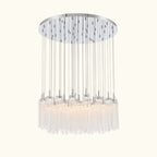 Chandelier with multiple glass shades on a white background