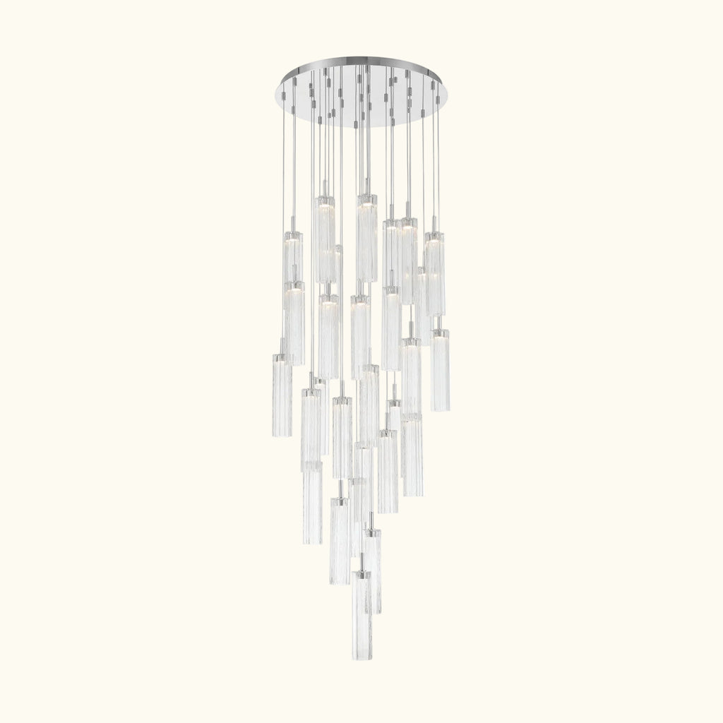 Chandelier with clear glass elements on a white background
