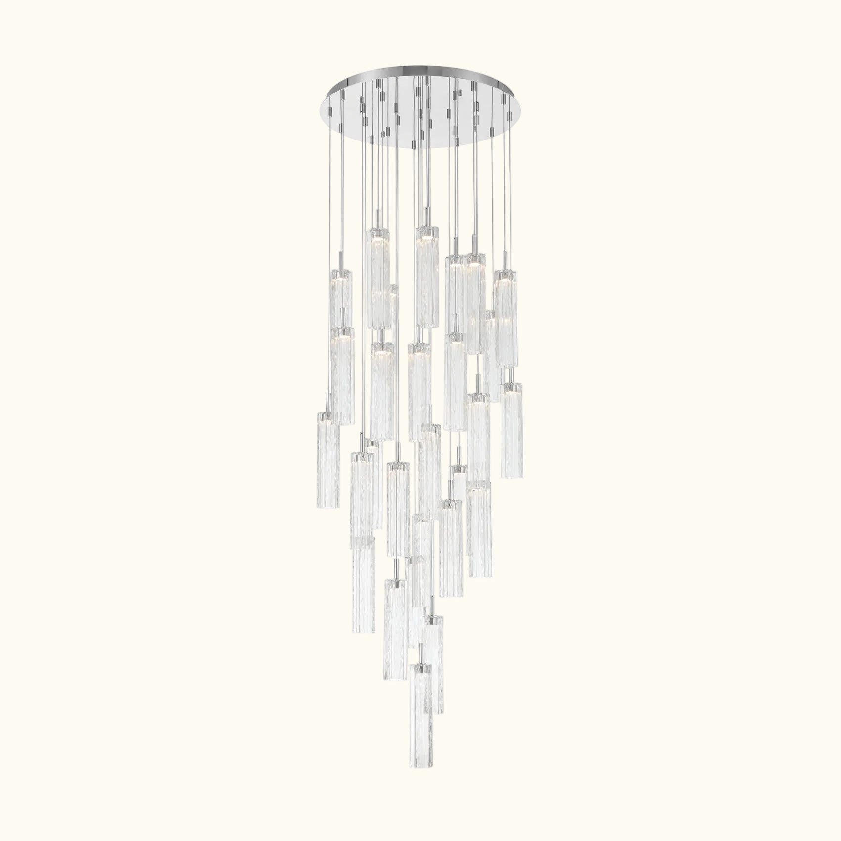 Chandelier with clear glass elements on a white background