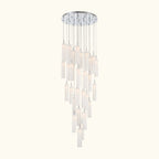 Chandelier with multiple cylindrical lights on a white background