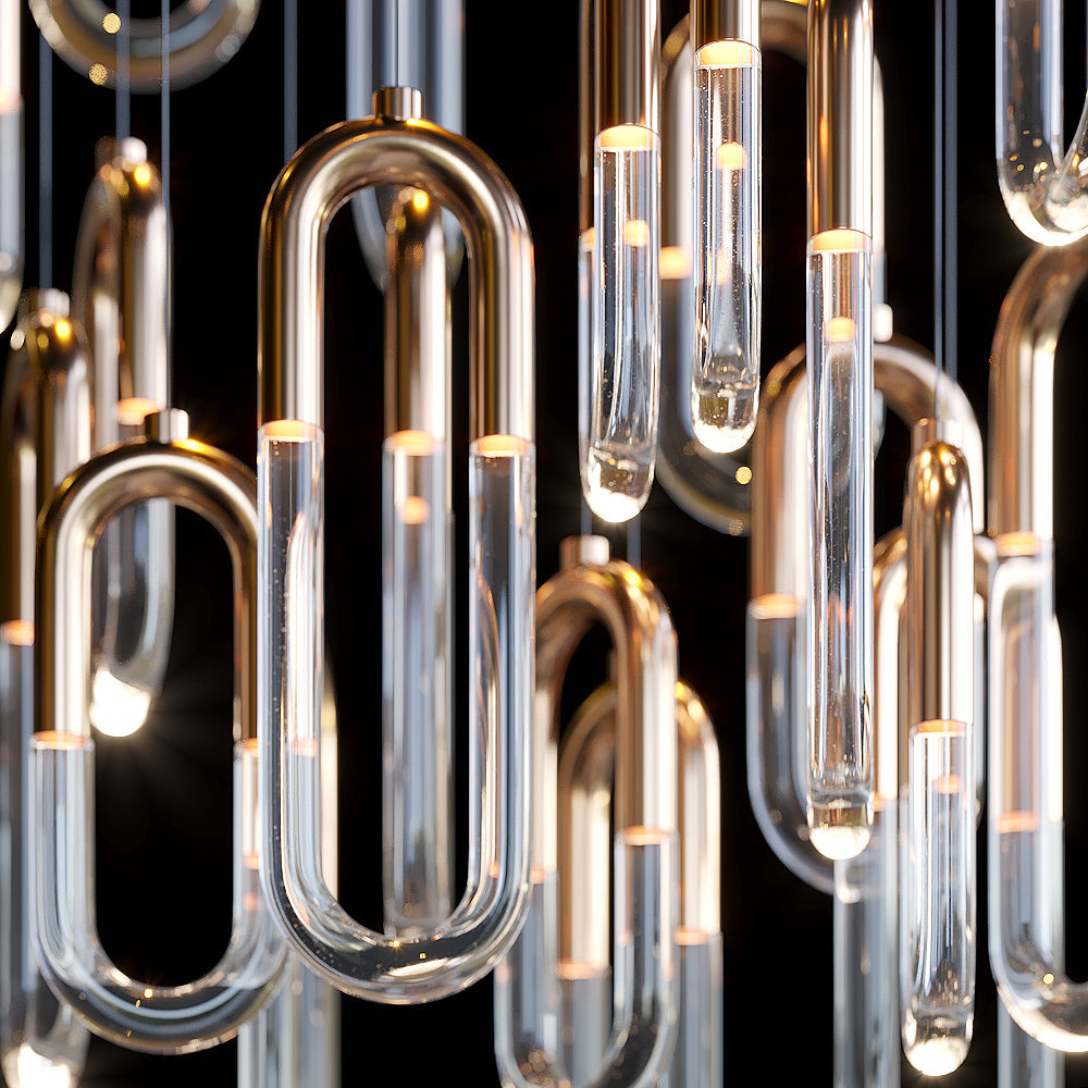 Orlisse Gold Glass Loop Cluster Chandelier chandelier in a tall interior