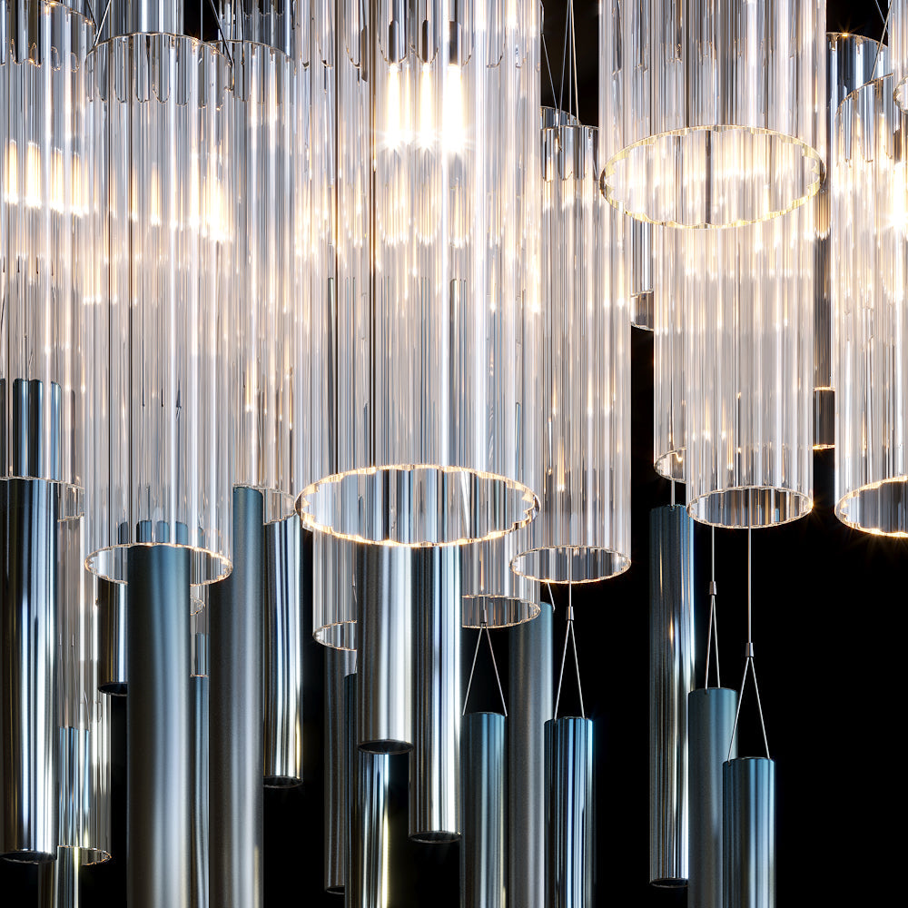 Frosted Tube Tower Chandelier chandelier in a tall interior