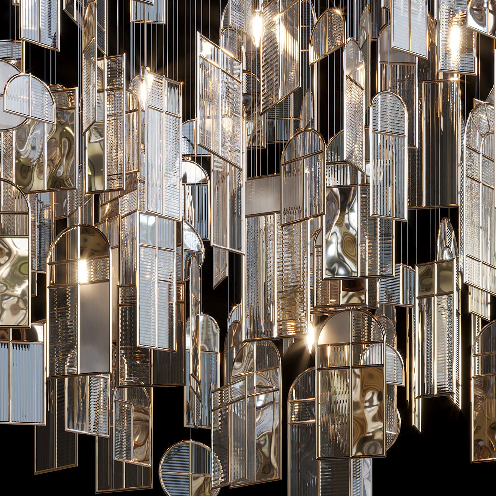 Mirror Window Panel Chandelier chandelier in a tall interior