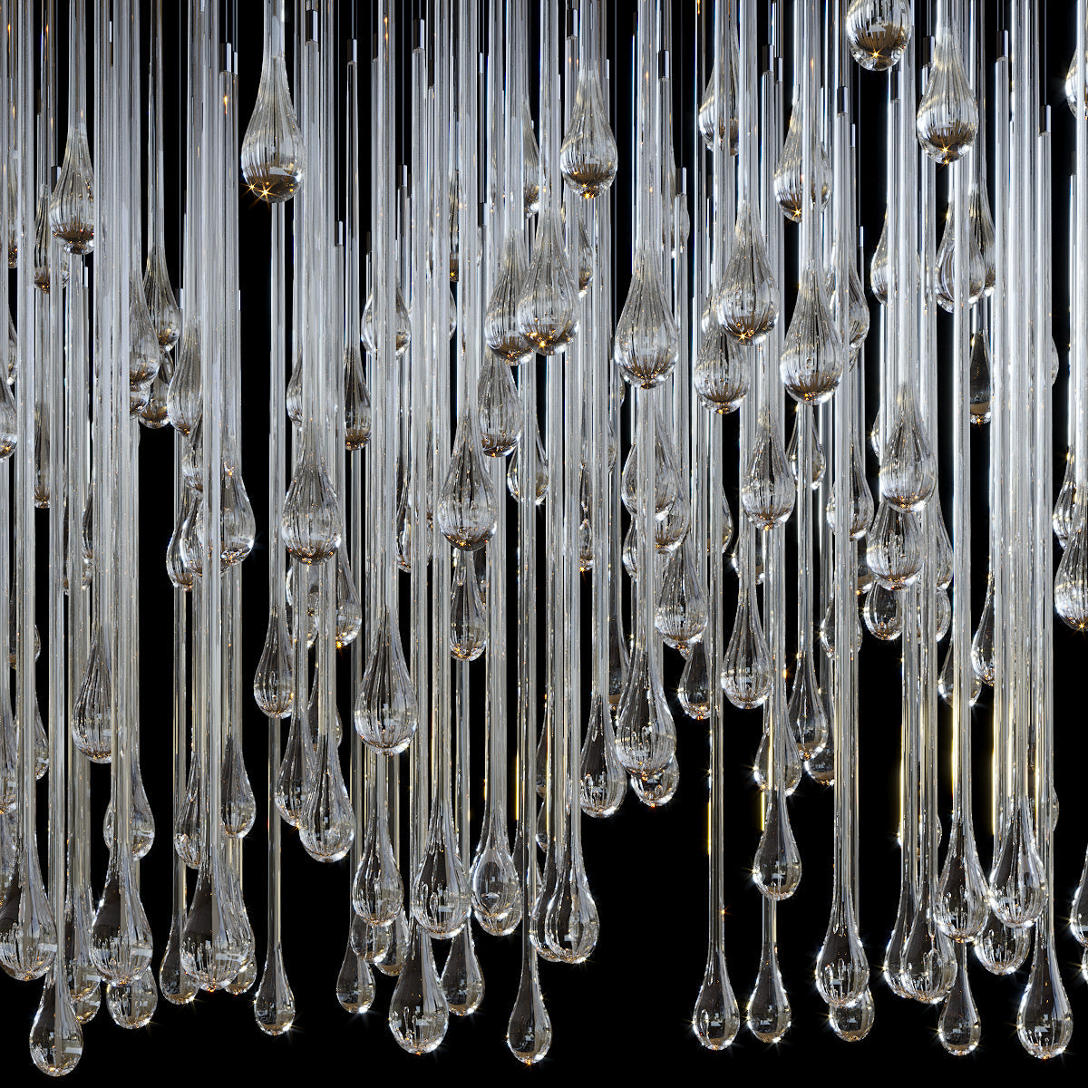 Crystal Teardrop Tube Rain Chandelier chandelier in a tall interior
