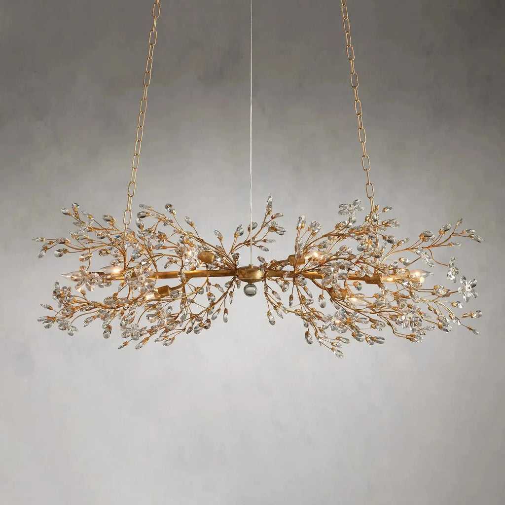 Crystal Flowers Fiore Linear Chandelier by Bling Lighting Studio