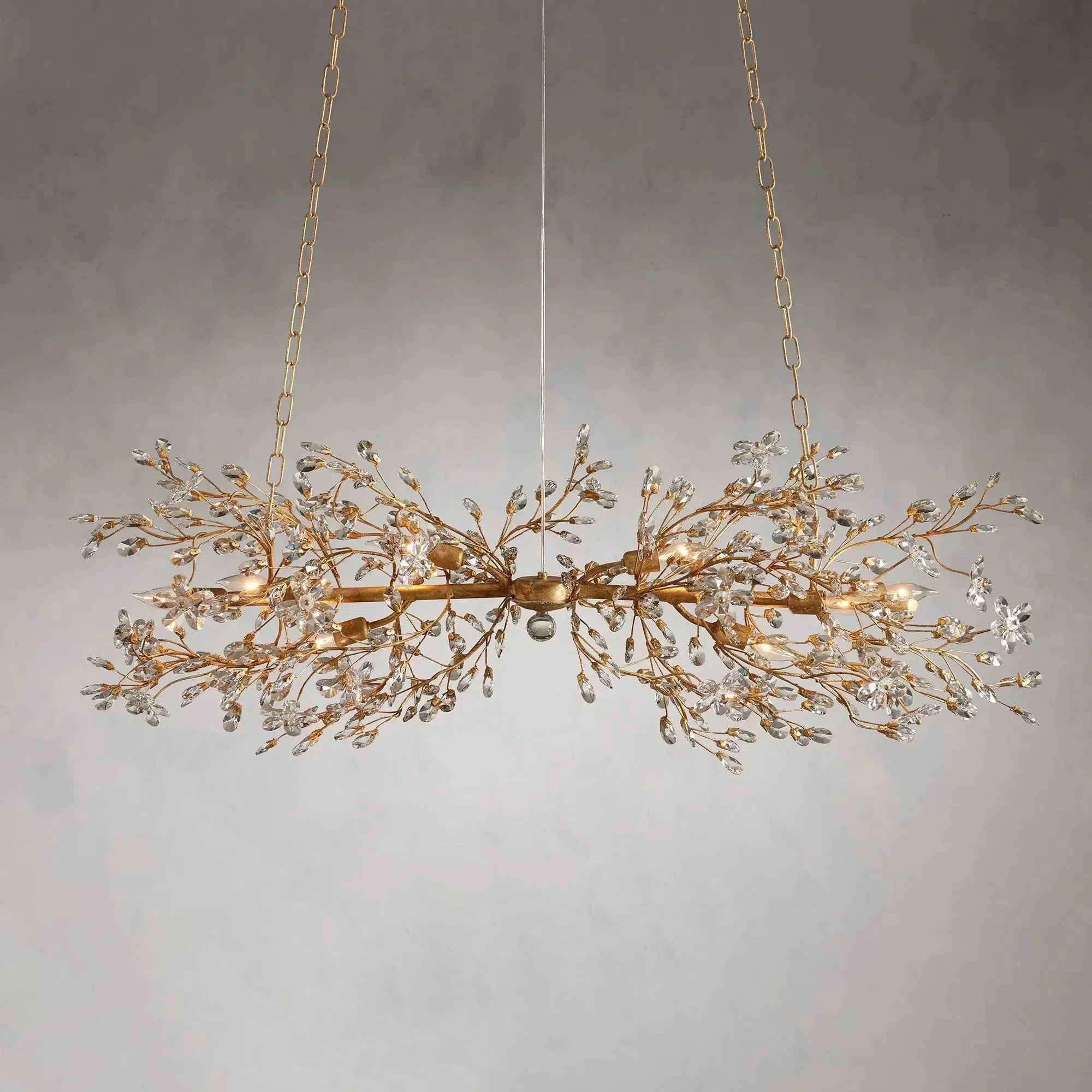 Crystal Flowers Fiore Linear Chandelier by Bling Lighting Studio