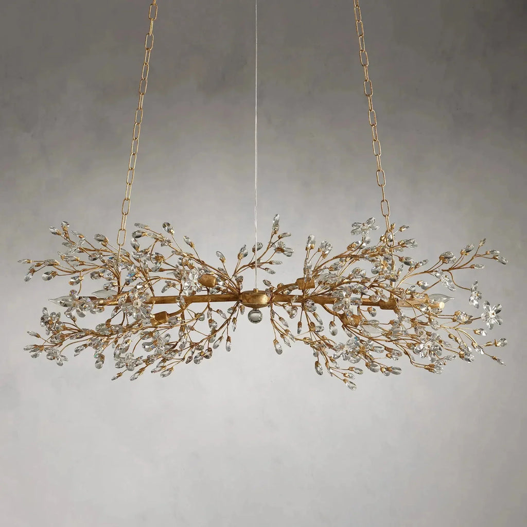 Crystal Flowers Fiore Linear Chandelier by Bling Lighting Studio