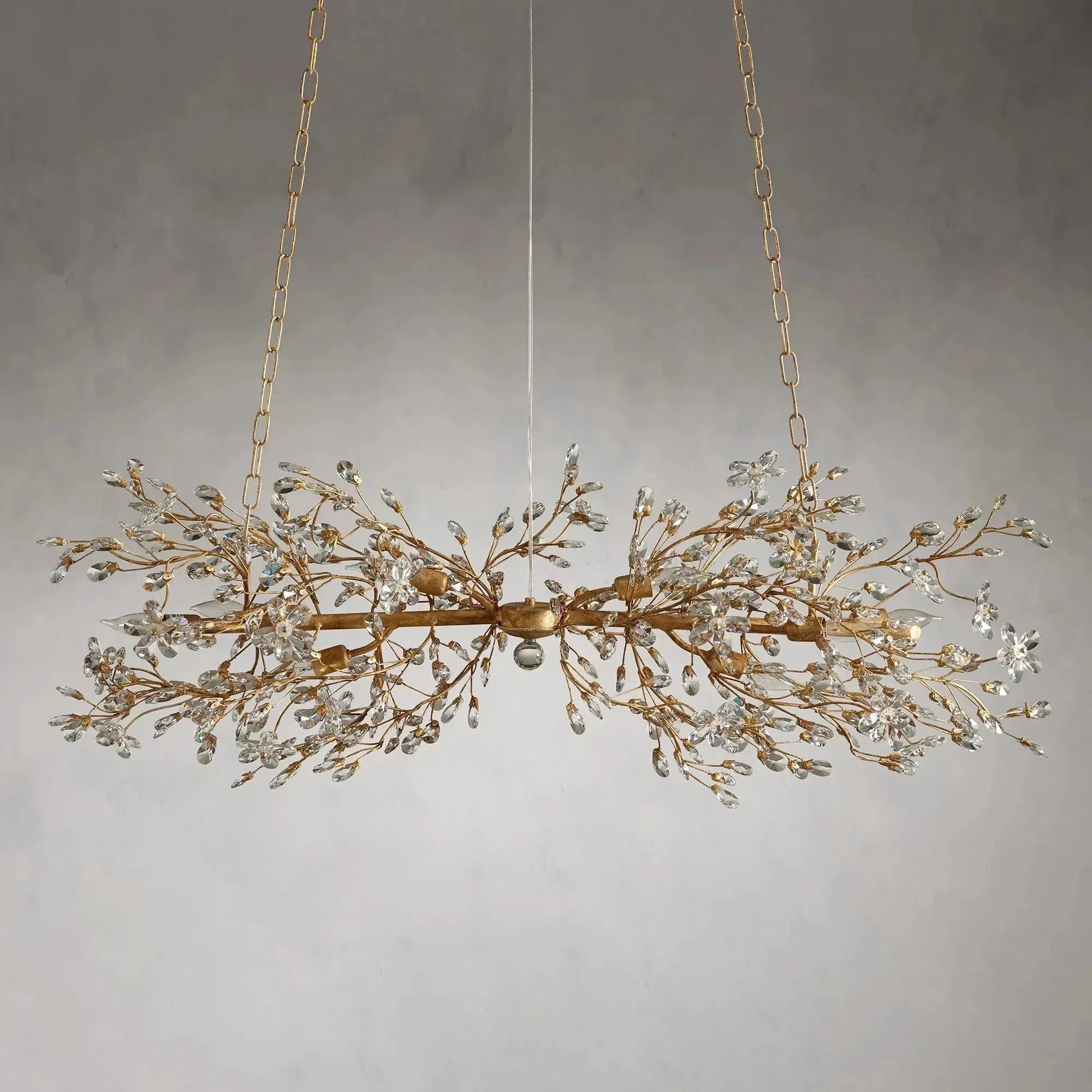 Crystal Flowers Fiore Linear Chandelier by Bling Lighting Studio