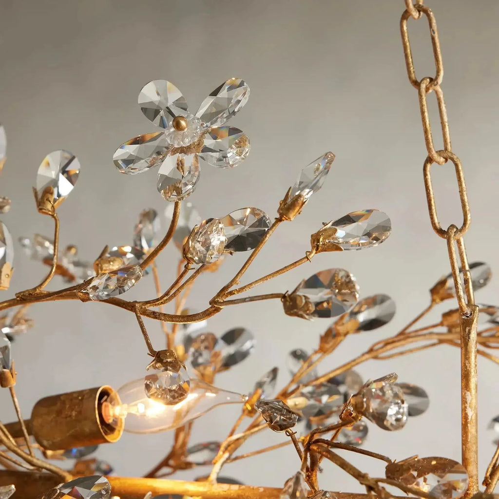 Crystal Flowers Fiore Linear Chandelier by Bling Lighting Studio