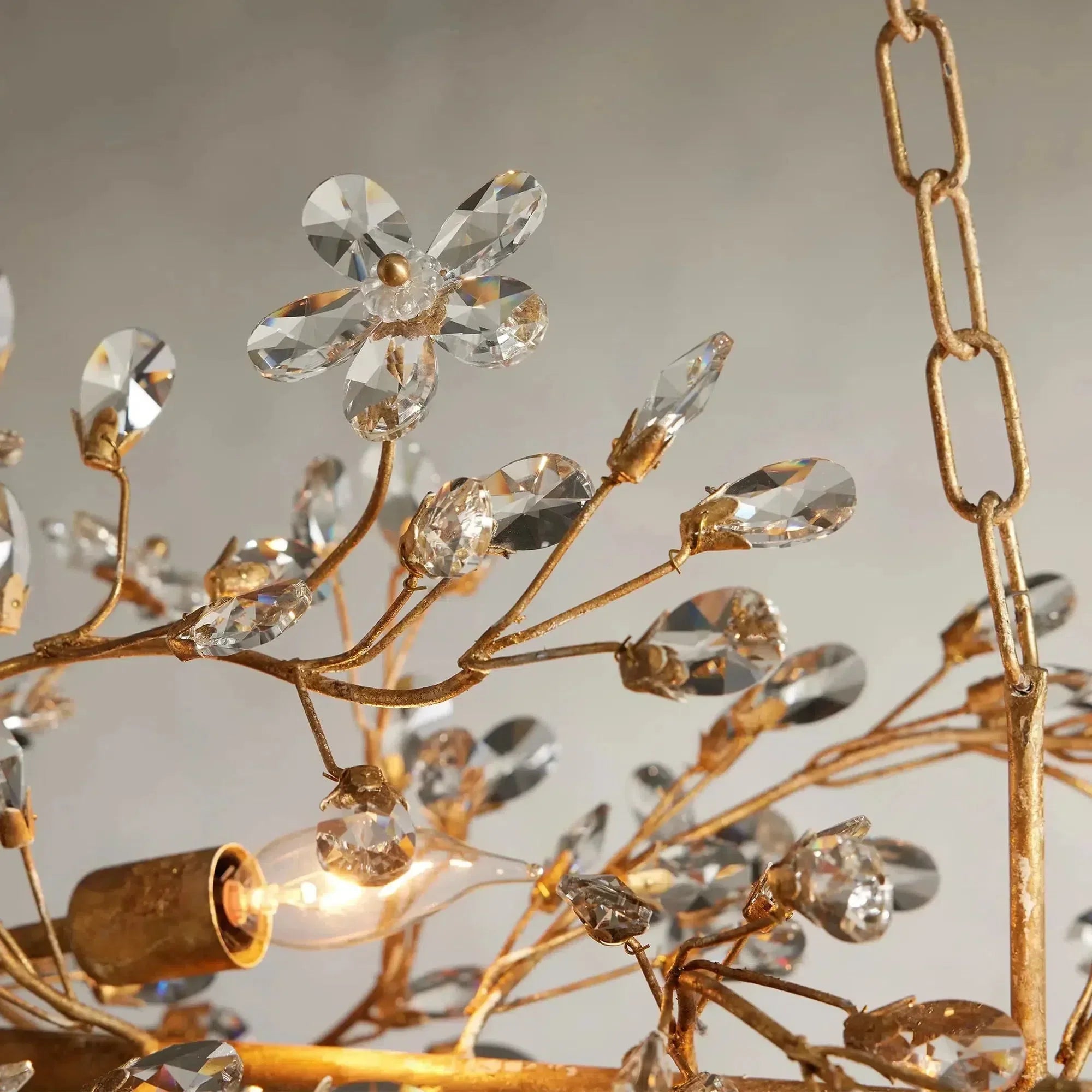 Crystal Flowers Fiore Linear Chandelier by Bling Lighting Studio