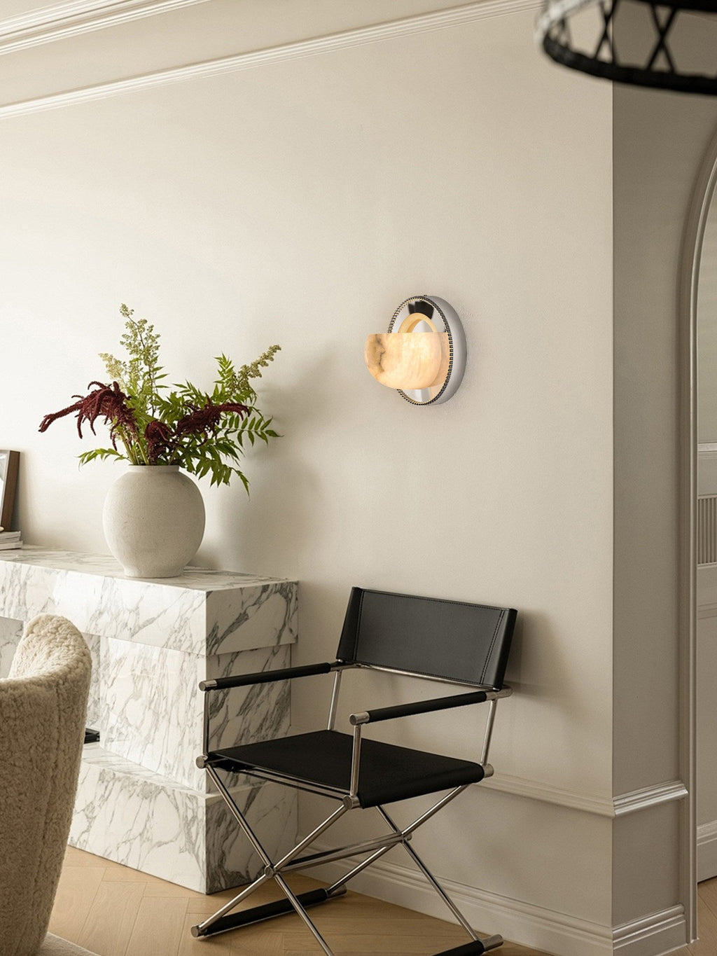 Orbit Pearl Alabaster Wall Light by Bling Lighting Studio