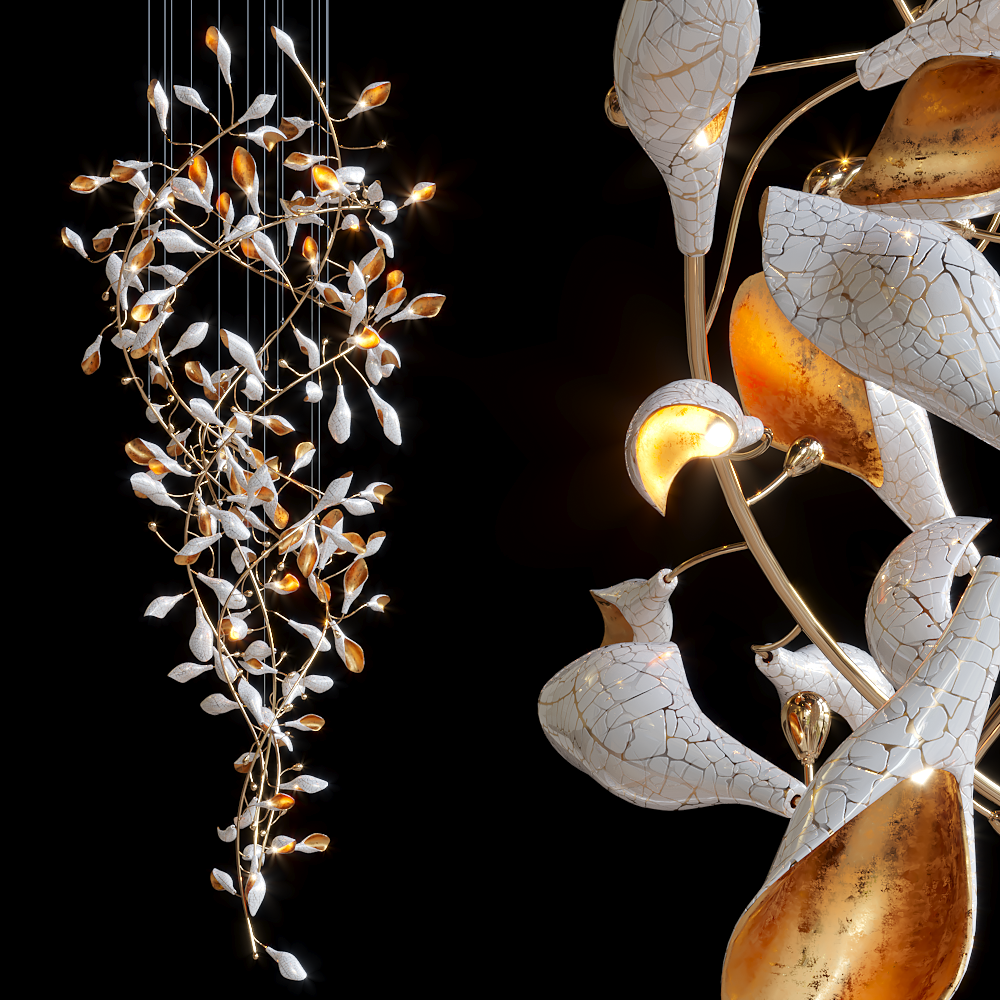 White Vine Blossom Chandelier chandelier in a tall interior